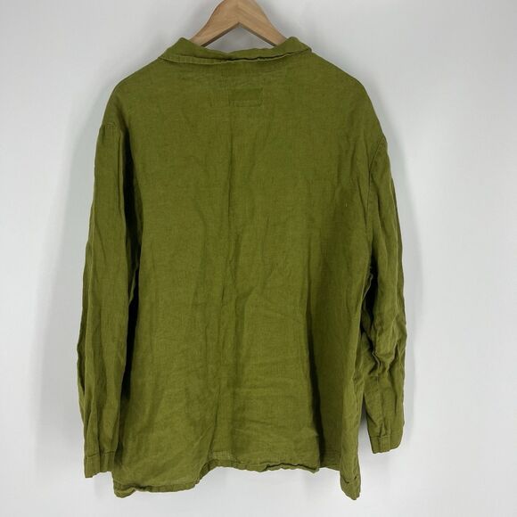 Flax Tunic Shirt Jacket Size Large Avocado Green Linen Button Front Relaxed Top - Picture 6 of 7